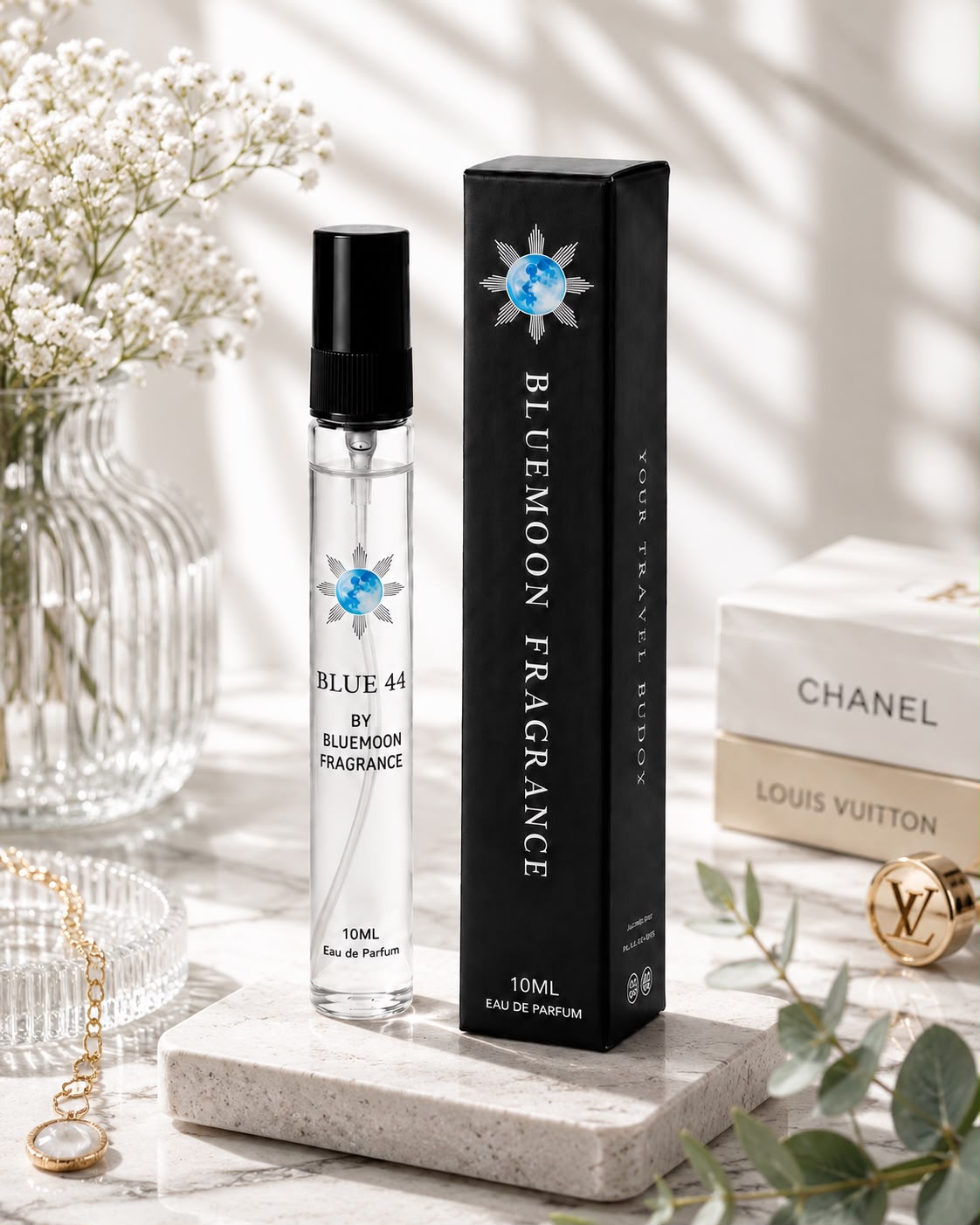 Travel Buddy Blue 44 10ml premium pocket perfume bottle inspired by Burberry Weekend for Women by BlueMoon Fragrance Pakistan