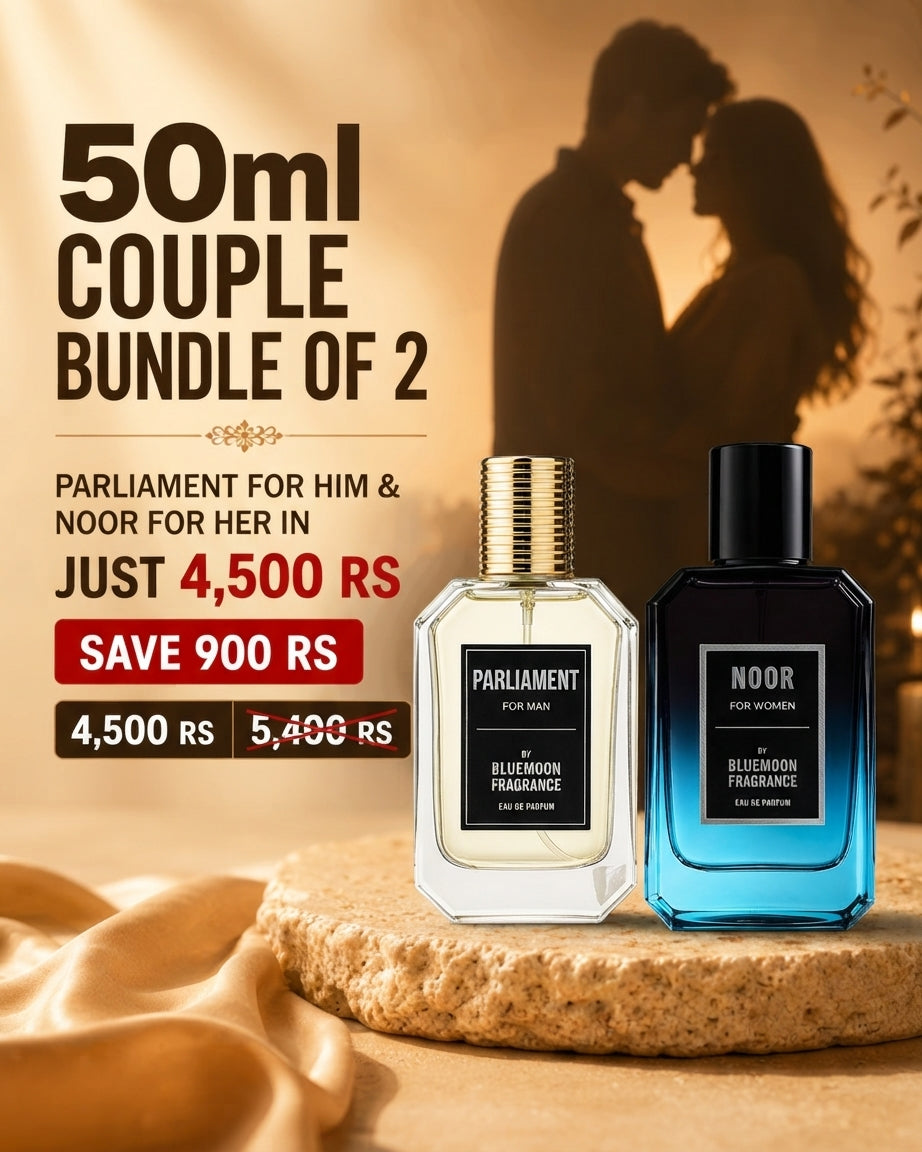 50ml couple perfume set - Parliament EDP for men and Noor EDP for women by BlueMoon Fragrance, Rs 4500