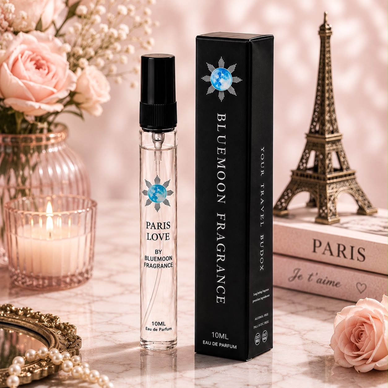 Travel Buddy Paris Love 10ml premium pocket perfume bottle inspired by Lattafa Yara Pink by BlueMoon Fragrance Pakistan