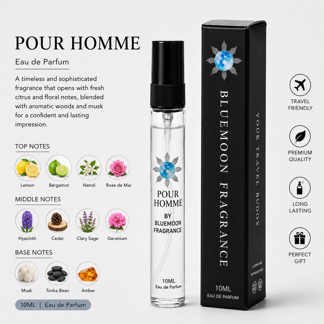 Sleek shatterproof 10ml Pour Homme clean office perfume for men under 1000 rupees premium graduation gift present