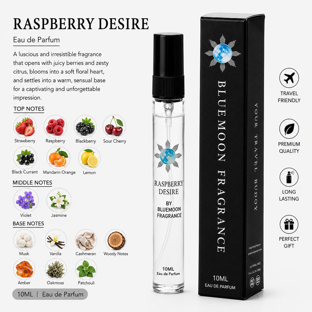 Sleek shatterproof 10ml Raspberry Desire sweet berry pocket perfume for women under 1000 rupees cute birthday gift present