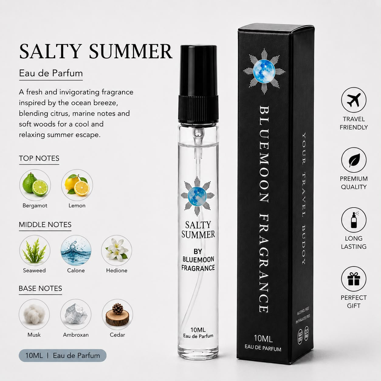Sleek shatterproof 10ml Salty Summer strong aquatic pocket perfume for men under 1000 rupees premium birthday gift present