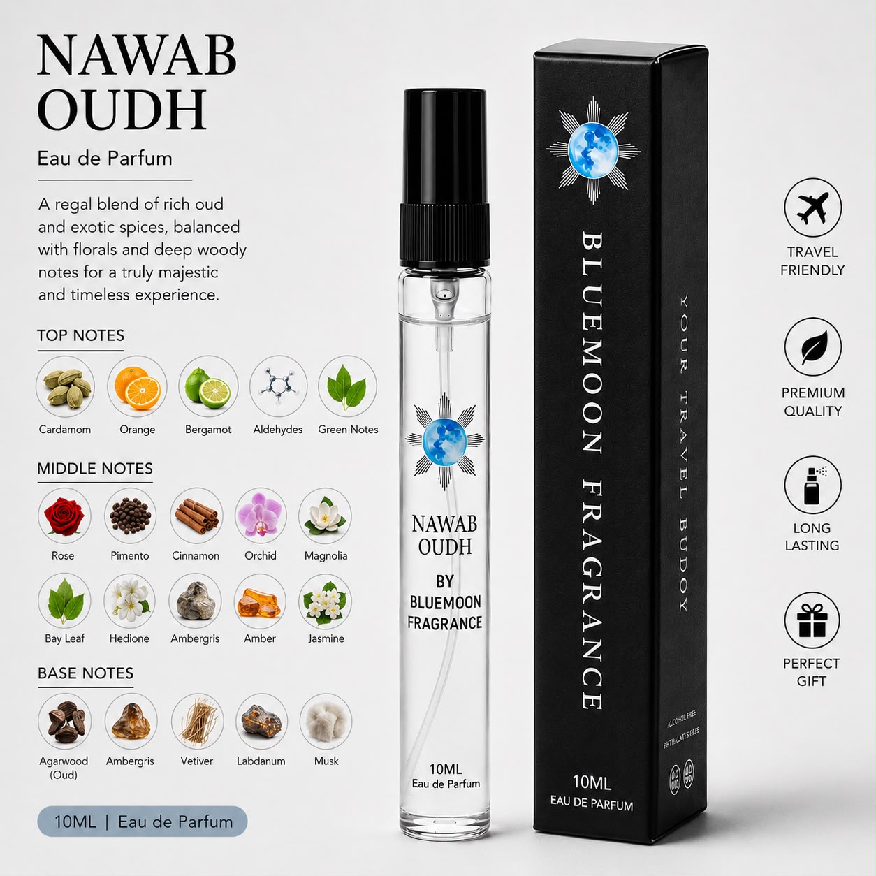 Sleek shatterproof 10ml Nawab Oudh royal rich pocket perfume for men and women under 1000 rupees with 200 plus sprays