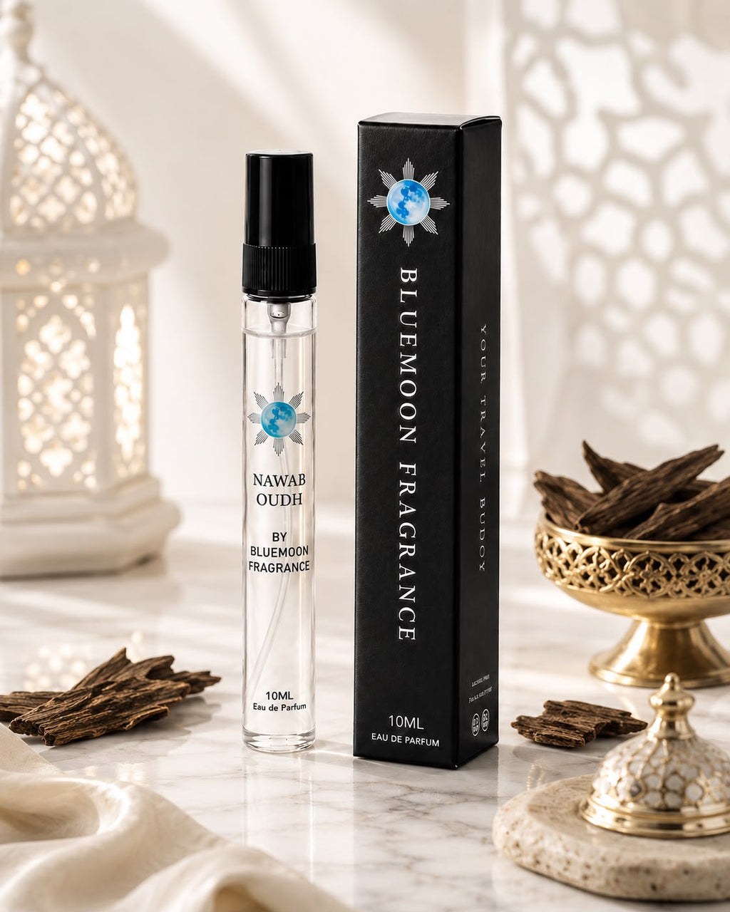 Travel Buddy Nawab Oudh 10ml premium pocket perfume bottle inspired by Ormonde Jayne Nawab Of Oudh by BlueMoon Fragrance Pakistan