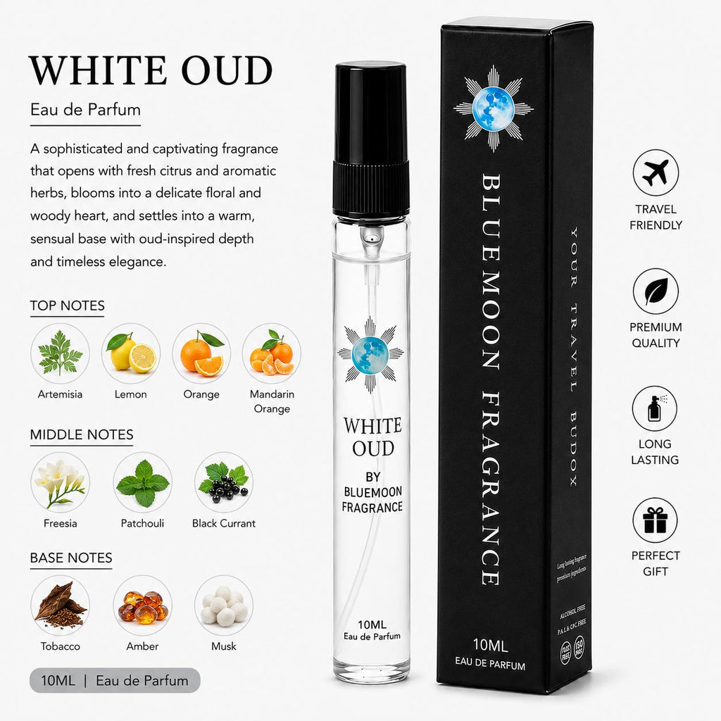 Sleek shatterproof 10ml White Oud fresh musky pocket perfume under 1000 rupees elegant corporate birthday gift
